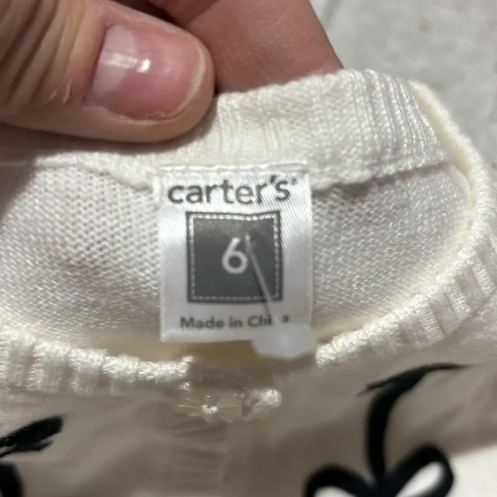 Carters 6 creamy white black bow appliqués cardigan cotton blend euc holiday